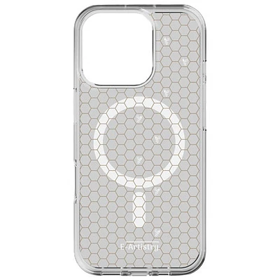 Étui rigide ajusté Signature Honeycomb d'E-Artistry avec MagSafe pour iPhone 16 Pro - Transparent/Doré/Blanc