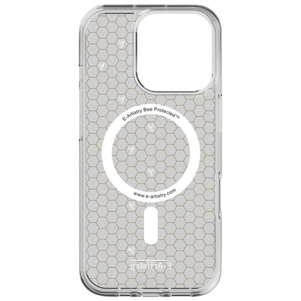 Étui rigide ajusté Signature Honeycomb d'E-Artistry avec MagSafe pour iPhone 16 Pro - Transparent/Doré/Blanc