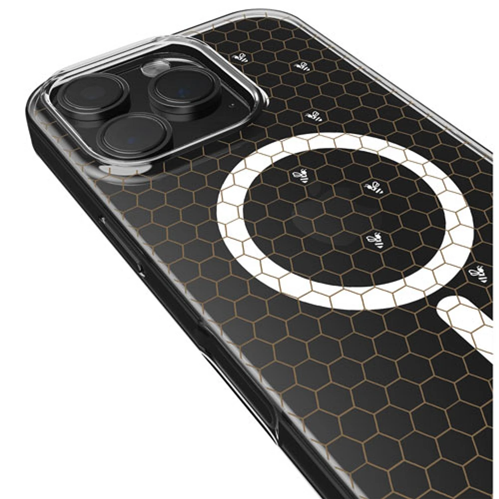 Étui rigide ajusté Signature Honeycomb d'E-Artistry avec MagSafe pour iPhone 16 Pro - Transparent/Doré/Blanc