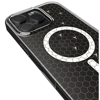 Étui rigide ajusté Signature Honeycomb d'E-Artistry avec MagSafe pour iPhone 16 Pro - Transparent/Doré/Blanc
