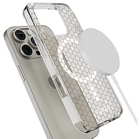 Étui rigide ajusté Signature Honeycomb d'E-Artistry avec MagSafe pour iPhone 16 Pro - Transparent/Doré/Blanc