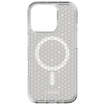 Étui rigide ajusté Signature Honeycomb d'E-Artistry avec MagSafe pour iPhone 16 Pro Max - Transparent/Doré/Blanc