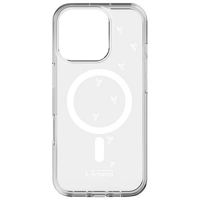 Étui rigide ajusté Signature Bee Spiral d'E-Artistry avec MagSafe pour iPhone 16 Pro Max - Transparent/Blanc