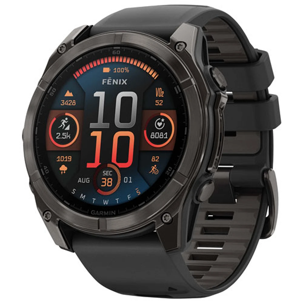 Montre intelligente multisport Bluetooth AMOLED à vitre saphir fēnix 8 de 51 mm de Garmin - Noir/Gris carbone