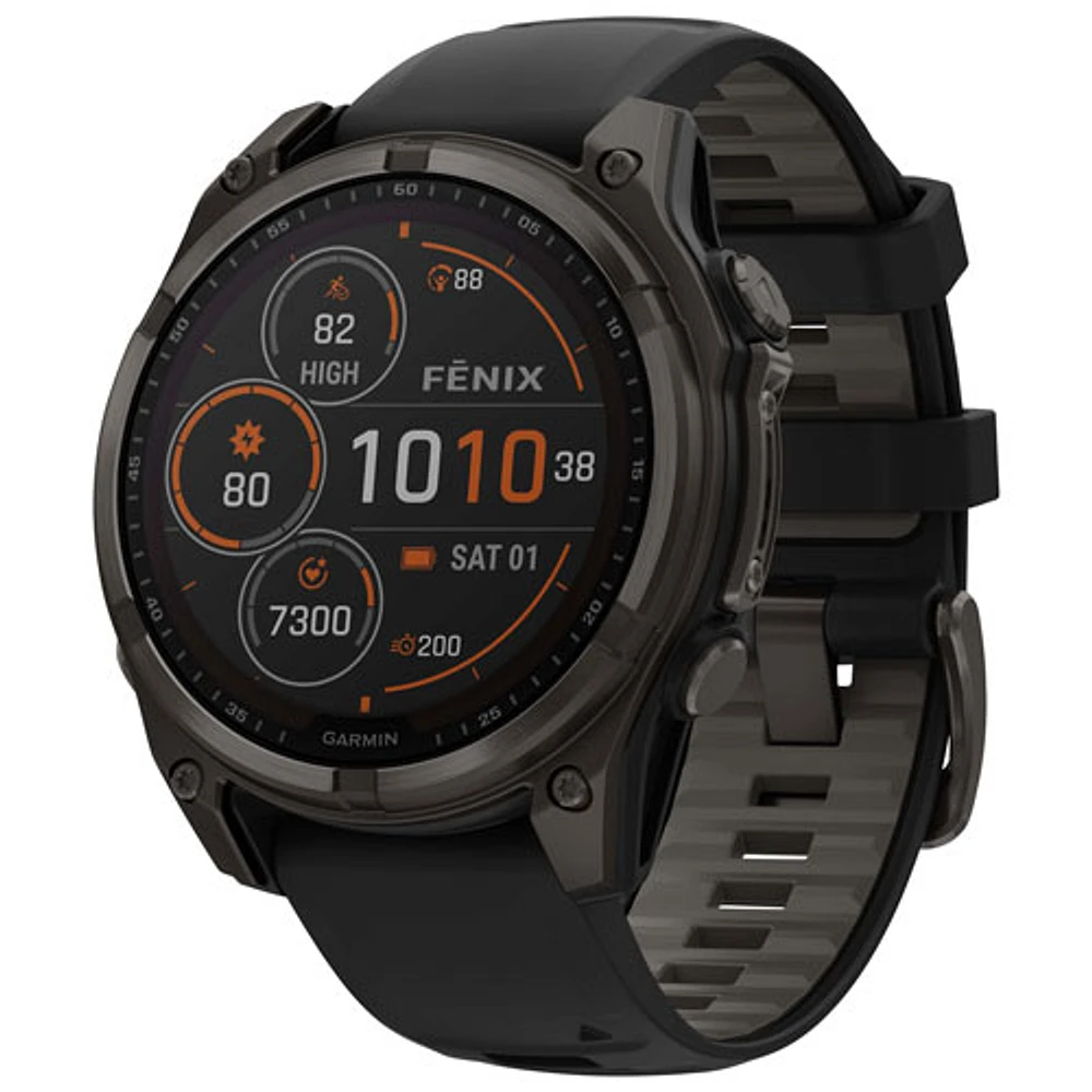 Montre intelligente multisport Bluetooth solaire à vitre saphir fēnix 8 de 47 mm de Garmin - Noir/Gris carbone