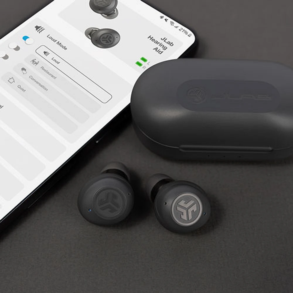 Amplificateurs auditifs 100 % sans fil Hear OTC de JLab - Graphite