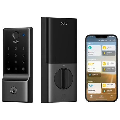 Serrure intelligente Bluetooth/Wi-Fi à ouverture par empreintes digitales sans clé E31 avec clavier et clé d'eufy Security - Noir