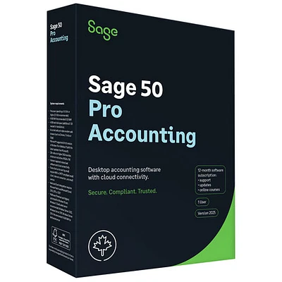 Sage 50 Pro Accounting 2025 (PC) - 1 User - 1 Year Subscription
