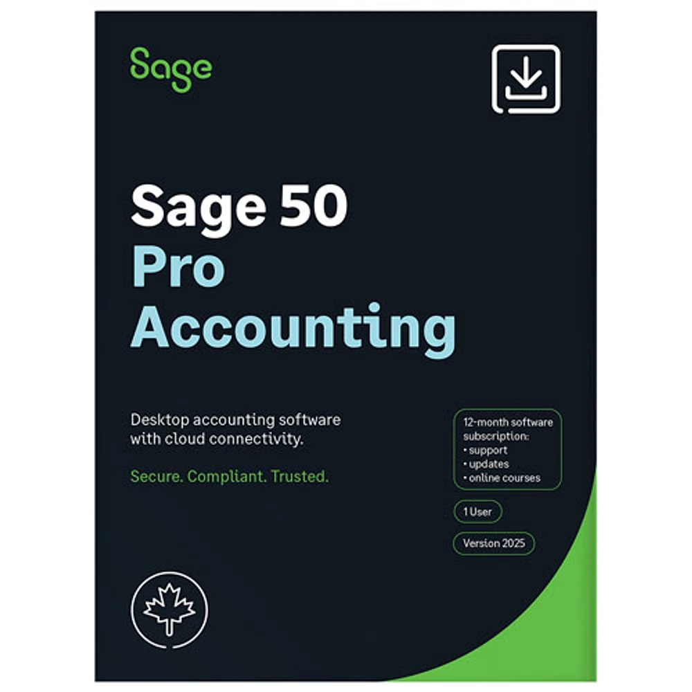 Sage 50 Comptabilité Pro 2025 - Abonnement d'un an – 1 utilisateur - Bilingue - Téléchargement numérique