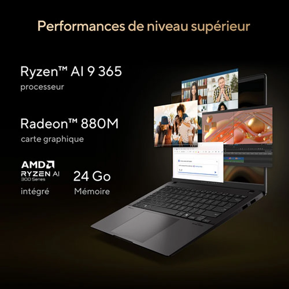 Portable de 14 po Vivobook S d'ASUS - Noir neutre/Aluminium (Ryzen AI 9 365 d'AMD/RAM 24 Go/SSD 512 Go/Windows 11)