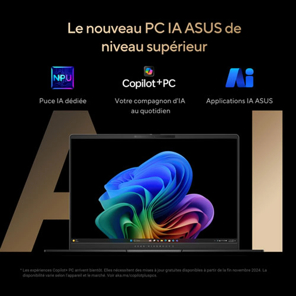 Portable de 14 po Vivobook S d'ASUS - Noir neutre/Aluminium (Ryzen AI 9 365 d'AMD/RAM 24 Go/SSD 512 Go/Windows 11)