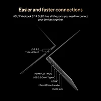 Portable de 14 po Vivobook S d'ASUS - Noir neutre/Aluminium (Ryzen AI 9 365 d'AMD/RAM 24 Go/SSD 512 Go/Windows 11)