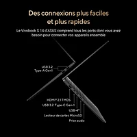 Portable de 14 po Vivobook S d'ASUS - Noir neutre/Aluminium (Ryzen AI 9 365 d'AMD/RAM 24 Go/SSD 512 Go/Windows 11)