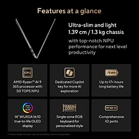 Portable de 14 po Vivobook S d'ASUS - Noir neutre/Aluminium (Ryzen AI 9 365 d'AMD/RAM 24 Go/SSD 512 Go/Windows 11)