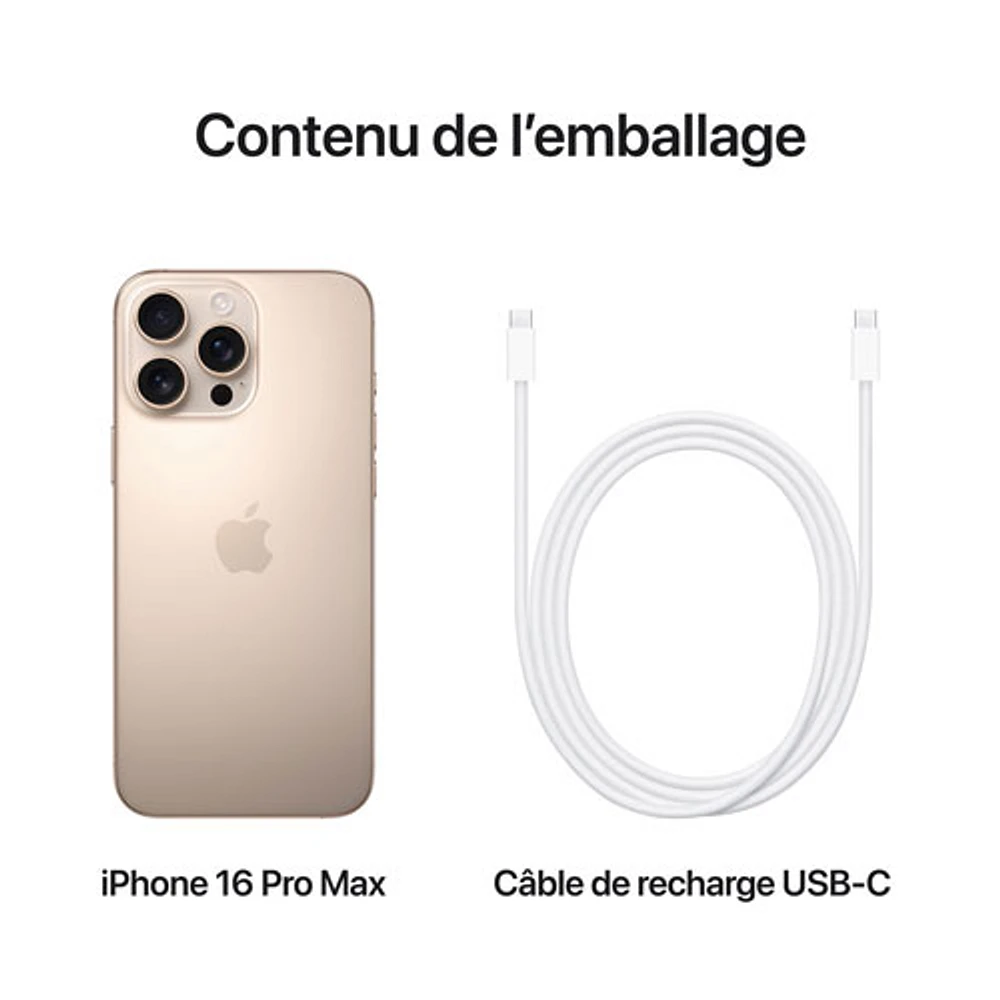 iPhone 16 Pro Max de 512 Go d'Apple - Titane sable - Déverrouillé