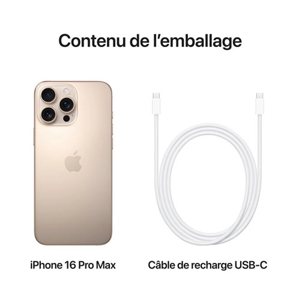 iPhone 16 Pro Max de 256 Go d'Apple avec Virgin Plus - Titane sable - Financement mensuel