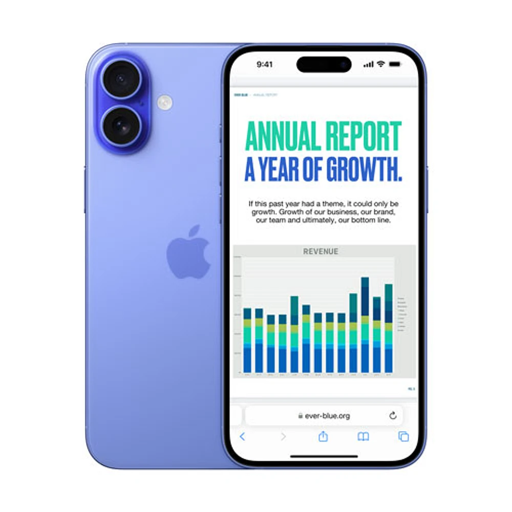 iPhone 16 de 128 Go d'Apple avec Fido - Bleu outremer - Financement mensuel