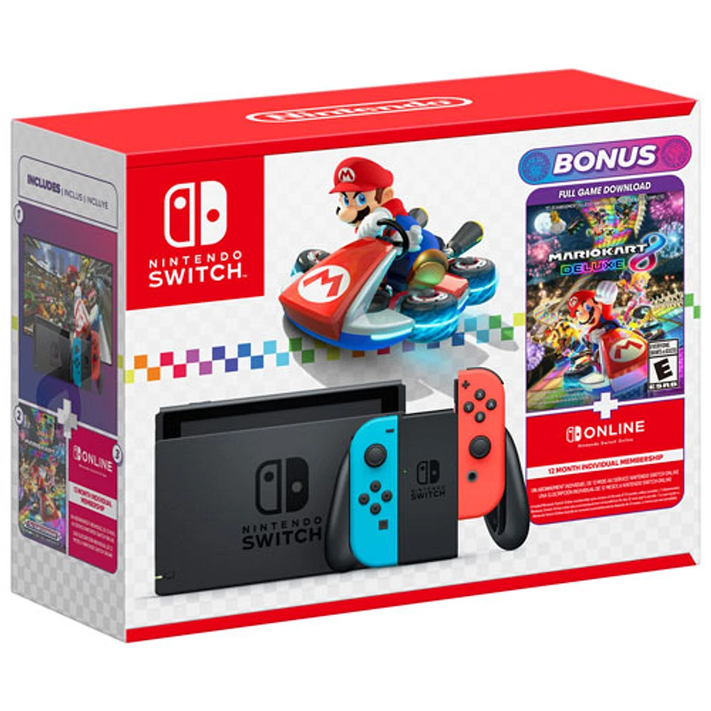 Ensemble Nintendo Switch Mario Kart 8 Deluxe avec abonnement individuel en ligne de 12 mois