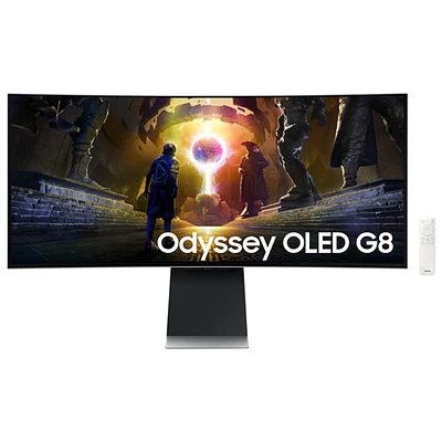 Moniteur de jeu G-Sync/FreeSync DELO incurvé WQHD 175 Hz 34 po Odyssey G8 de Samsung avec temps de réponse de 0,03 ms gris à gris (LS34DG850SNXZA) - Argenté
