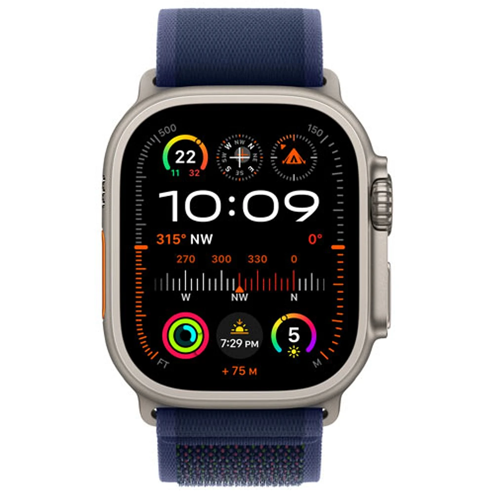 Apple Watch Ultra 2 (GPS + cellulaire) avec boîtier de 49 mm en titane naturel et bracelet sentier bleu