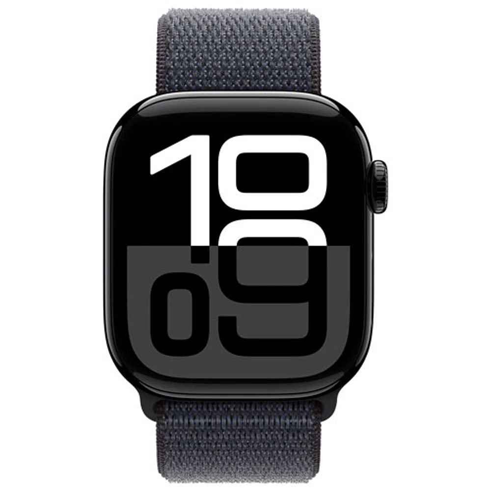 Apple Watch Series 10 (GPS) avec boîtier de mm en aluminium noir de jais et bracelet sport à rabat encre