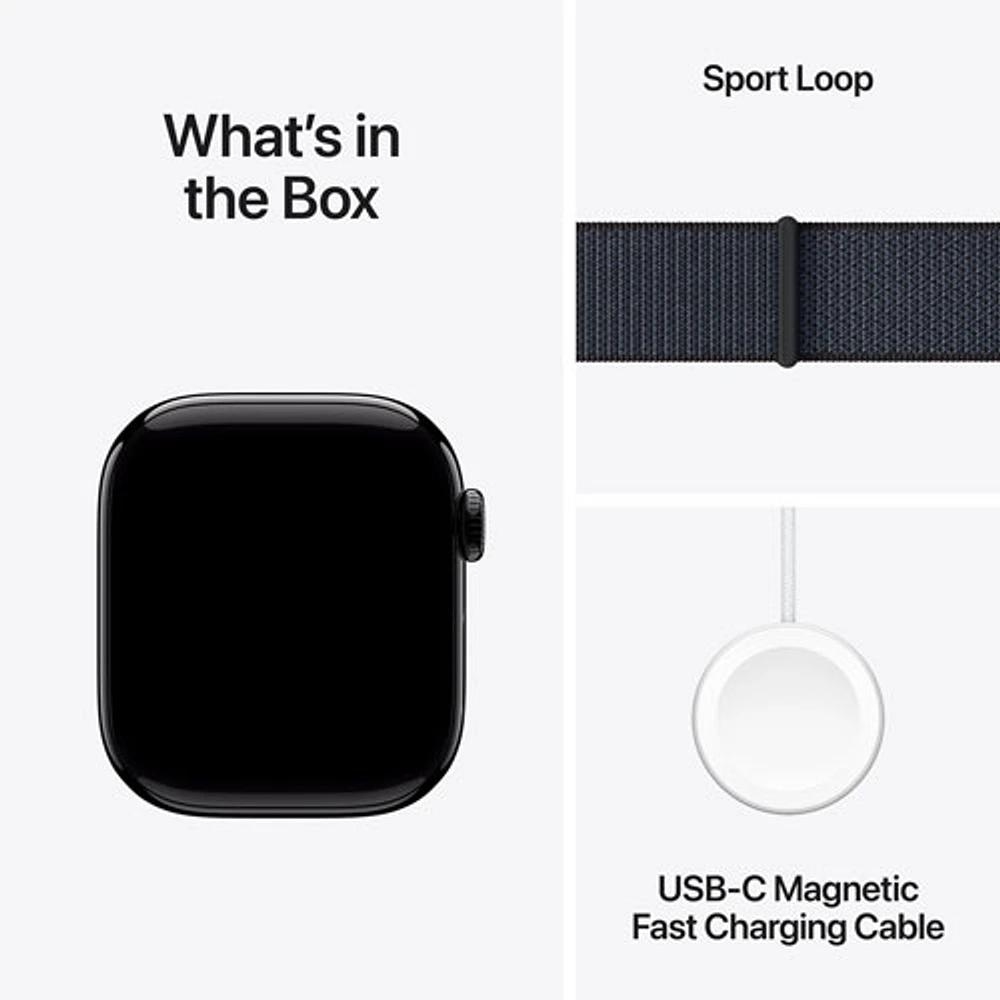 Apple Watch Series 10 (GPS) avec boîtier de mm en aluminium noir de jais et bracelet sport à rabat encre