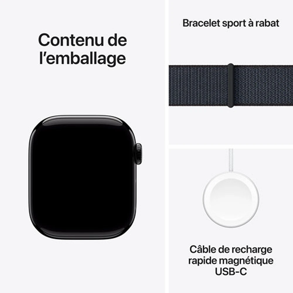 Apple Watch Series 10 (GPS) avec boîtier de mm en aluminium noir de jais et bracelet sport à rabat encre
