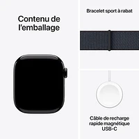 Apple Watch Series 10 (GPS) avec boîtier de mm en aluminium noir de jais et bracelet sport à rabat encre
