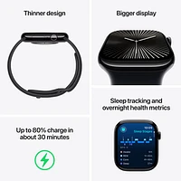 Apple Watch Series 10 (GPS) avec boîtier de mm en aluminium noir de jais et bracelet sport à rabat encre
