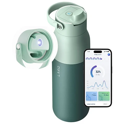 Bouteille d'eau de 1 L (34 oz) PureVis 2 autonettoyante en acier inoxydable isotherme avec capteur intelligent de LARQ - Vert