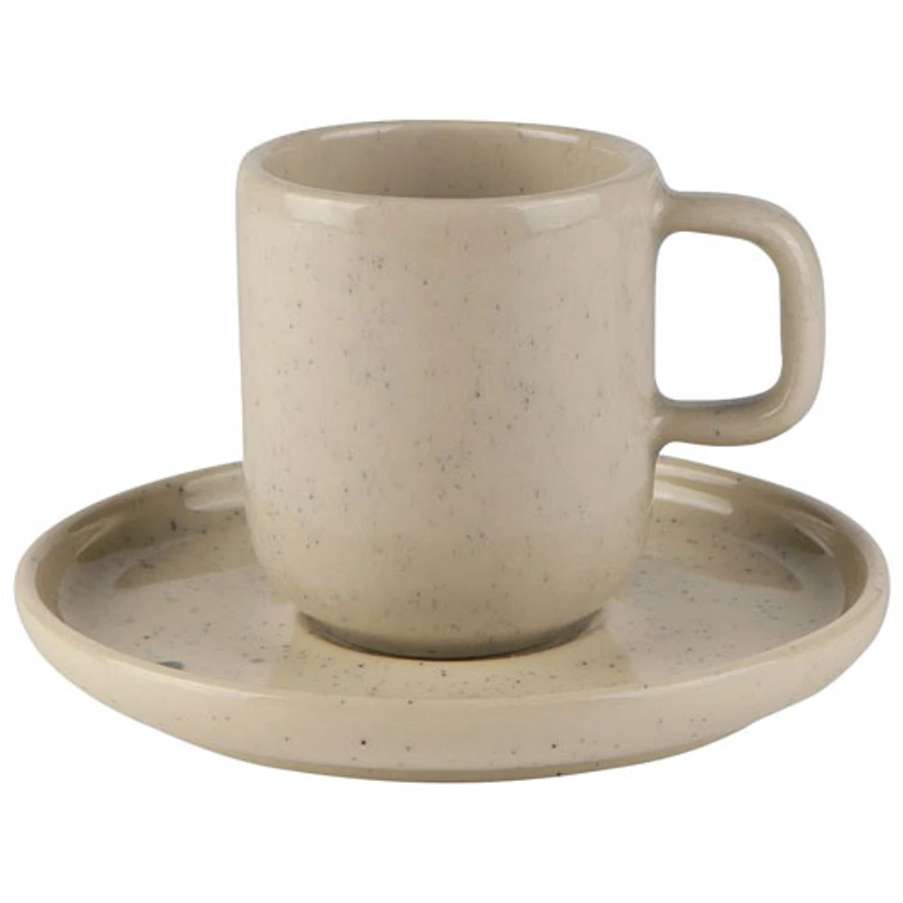 Tasse à espresso et soucoupe en grès Uno de Mesa Ceramics - 2 pièces - Naturel tacheté