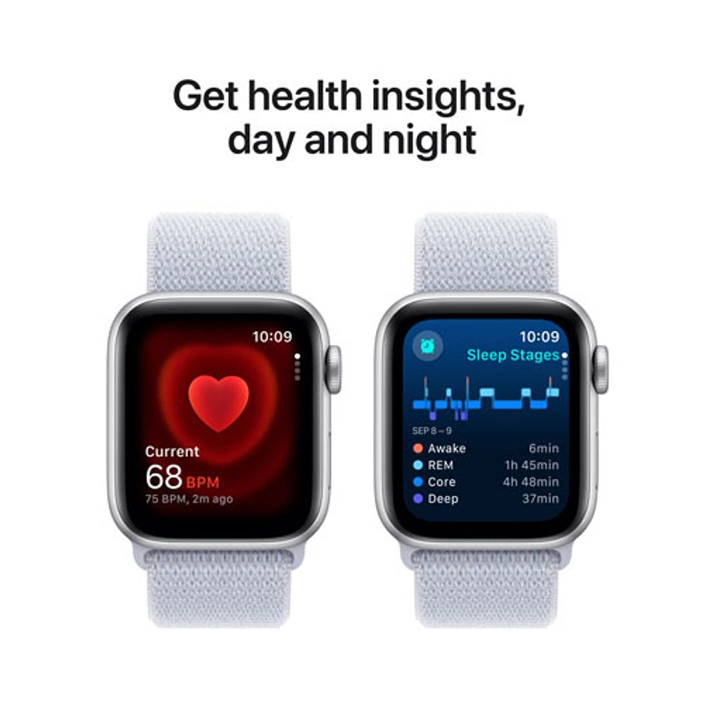 Apple Watch SE (GPS + Cellular) de 40 mm avec boîtier en aluminium argenté et bracelet sport à rabat nuage bleu