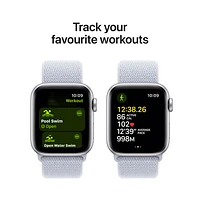 Apple Watch SE (GPS + Cellular) de 40 mm avec boîtier en aluminium argenté et bracelet sport à rabat nuage bleu