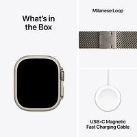 Apple Watch Ultra 2 (GPS + Cellulaire) avec boîtier de 49 mm en titane naturel et bracelet milanais en titane naturel par TELUS