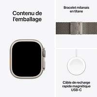Apple Watch Ultra 2 (GPS + Cellulaire) avec boîtier de 49 mm en titane naturel et bracelet milanais en titane naturel par TELUS