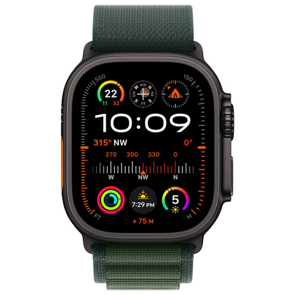 Apple Watch Ultra 2 (GPS + Cellulaire) avec boîtier de 49 mm en titane et bracelet Alpin vert foncé par TELUS - Moyen - Financement mensuel