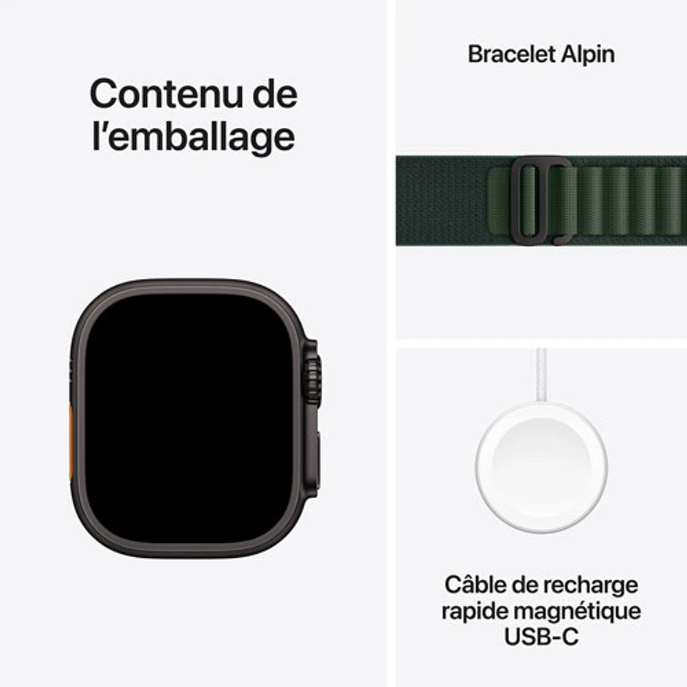 Apple Watch Ultra 2 (GPS + Cellulaire) avec boîtier de 49 mm en titane et bracelet Alpin vert foncé par TELUS - Moyen - Financement mensuel