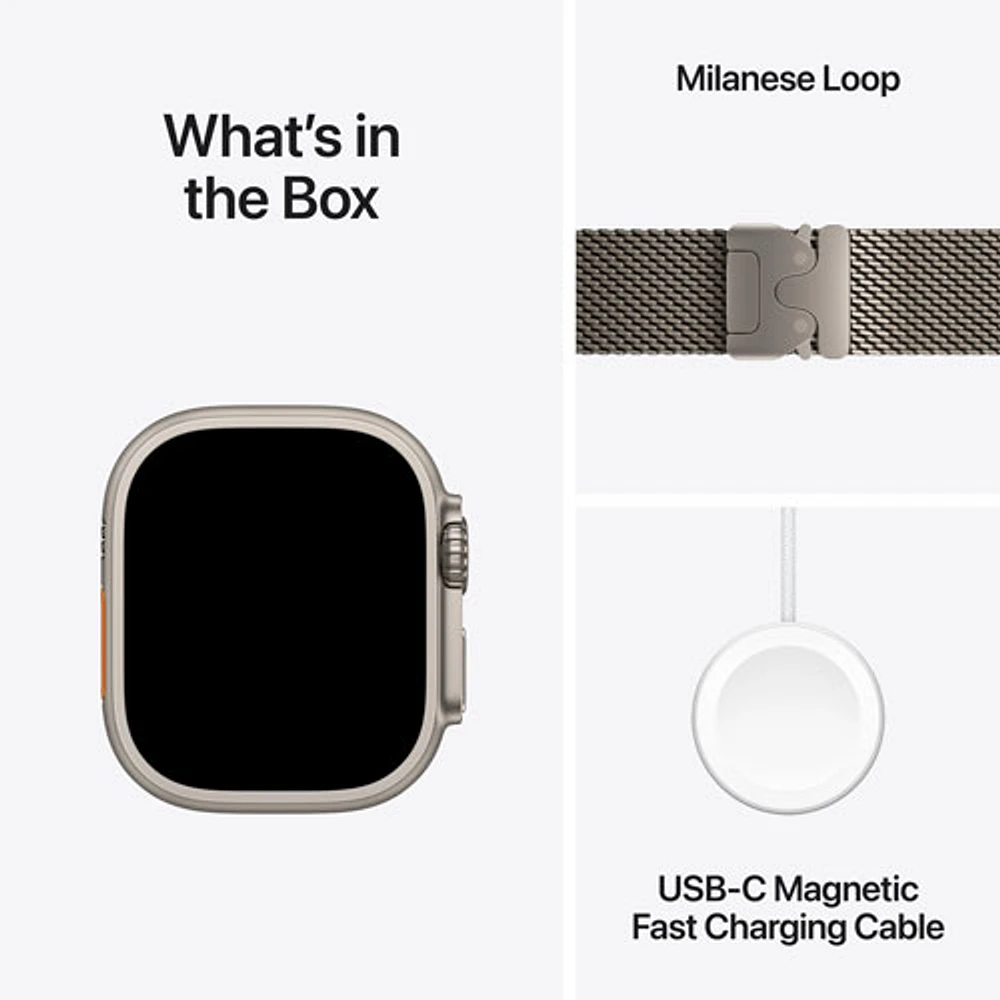 Apple Watch Ultra 2 (GPS + Cellulaire) avec boîtier de 49 mm en titane naturel et bracelet milanais en titane naturel par Rogers - Grand - Financement mensuel