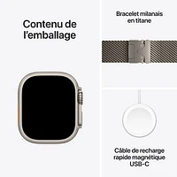 Apple Watch Ultra 2 (GPS + Cellulaire) avec boîtier de 49 mm en titane naturel et bracelet milanais en titane naturel par Rogers - Grand - Financement mensuel