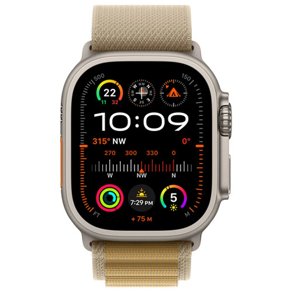 Apple Watch Ultra 2 (GPS + Cellulaire) avec boîtier de 49 mm en titane naturel et bracelet Alpin havane par Rogers - Moyen - Financement mensuel