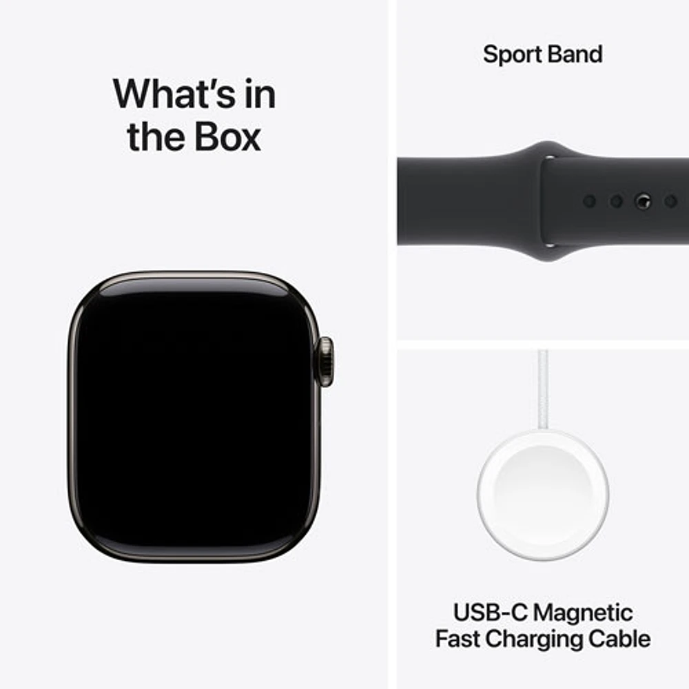 Rogers Apple Watch Series 10 (GPS + Cellular) 42mm Slate Titanium Case with Black Sport Band - S/M - Monthly Financing