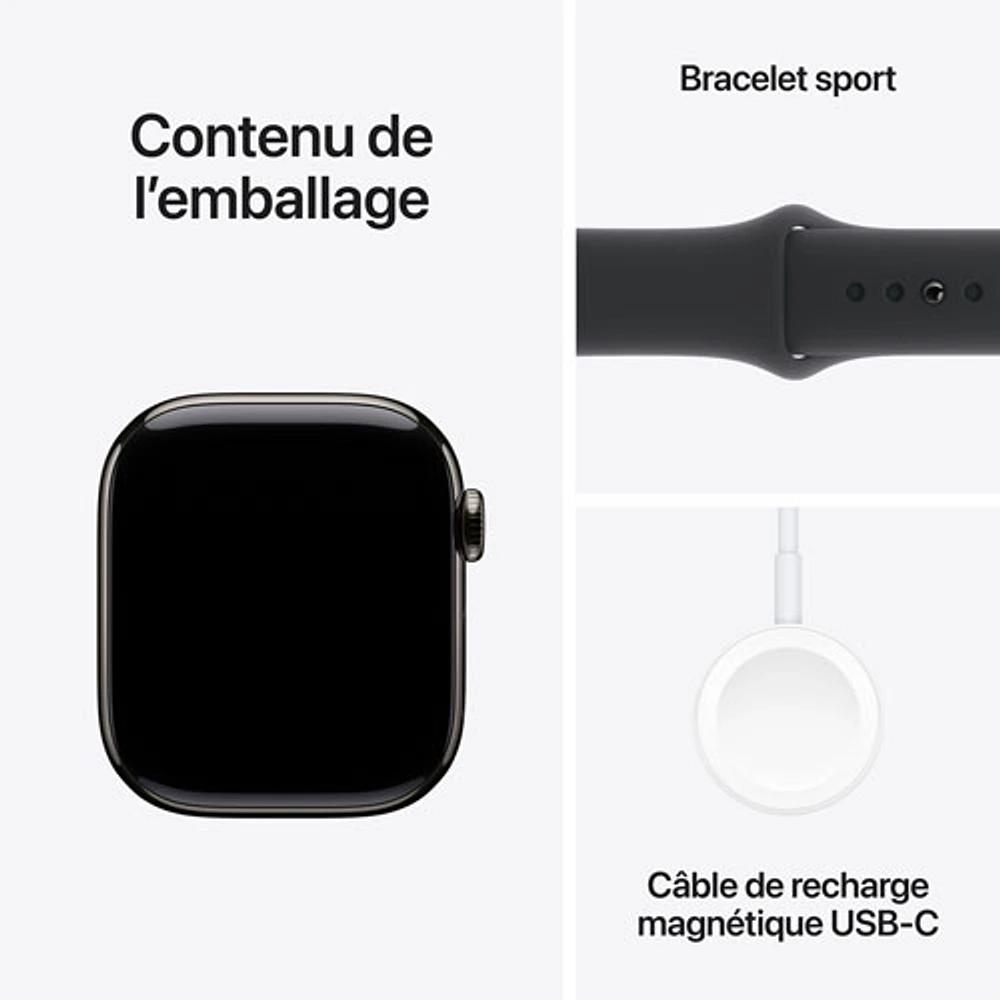 Rogers Apple Watch Series 10 (GPS + Cellular) 42mm Slate Titanium Case with Black Sport Band - S/M - Monthly Financing