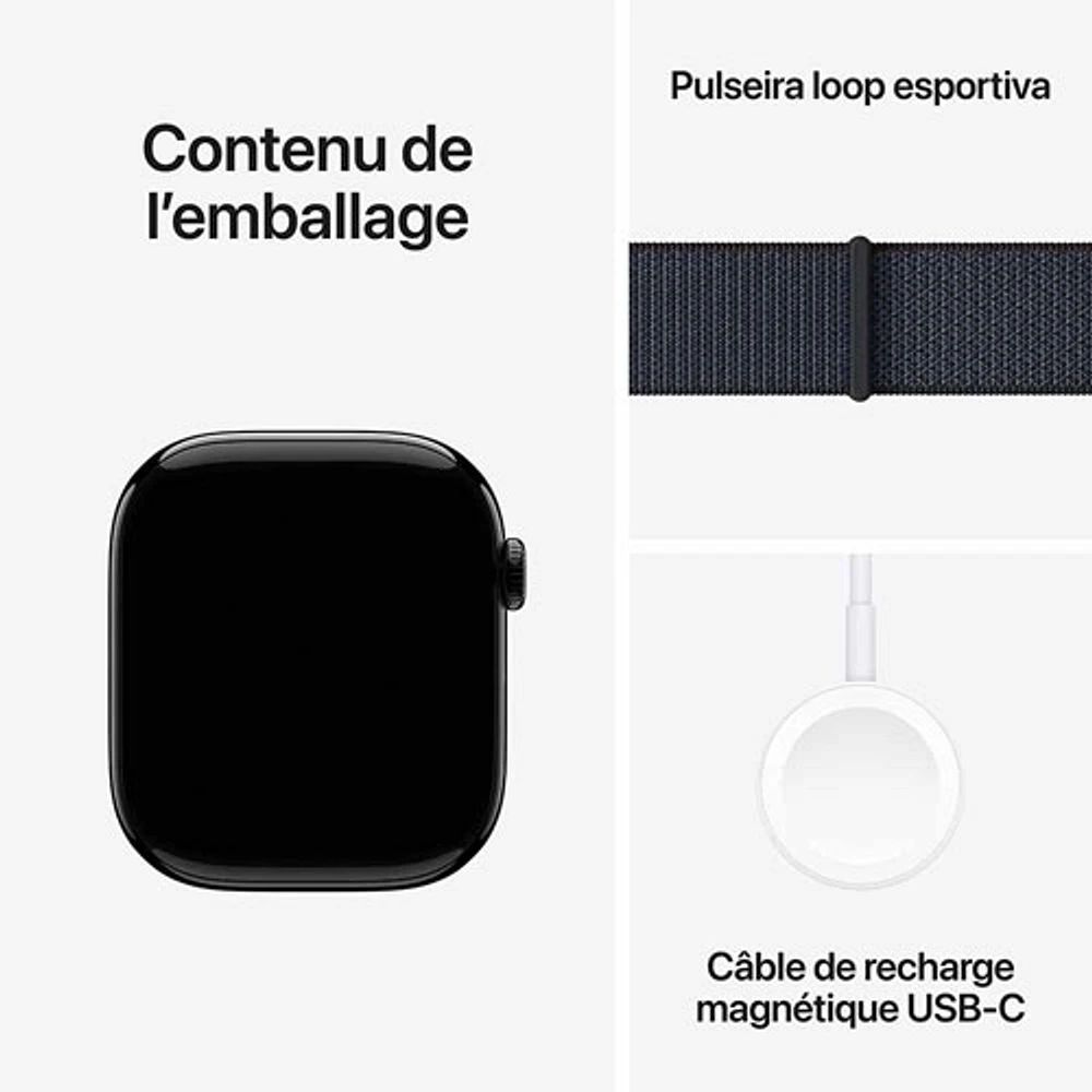Apple Watch Series 10 (GPS + Cellulaire) avec boîtier de 46 mm en aluminium noir de jais et bracelet sport encre de Rogers - Financement mensuel