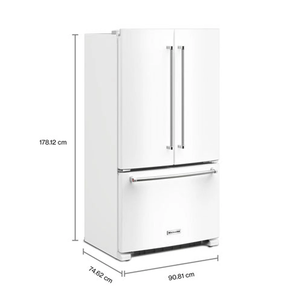 Réfrigérateur deux portes 20 pi³ 36 po avec distributeur d'eau de KitchenAid (KRFC136RWH) - Blanc