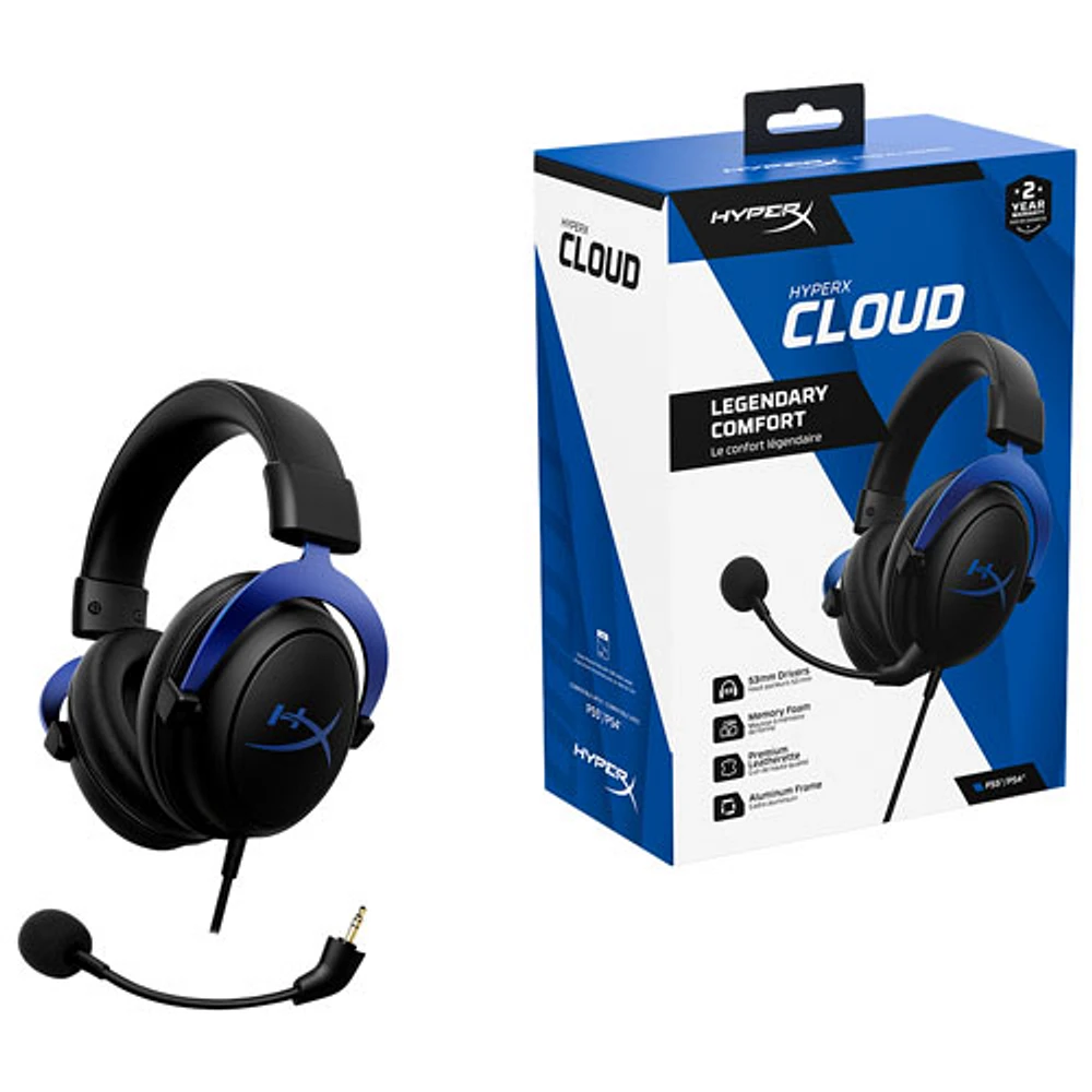 Casque de jeu à suppression du bruit Cloud de HyperX pour PS5/PS4 - Noir/Bleu