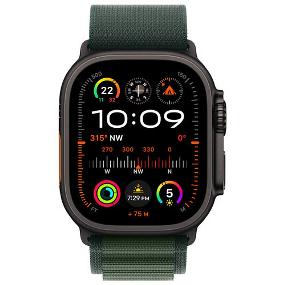 Apple Watch Ultra 2 (GPS + Cellulaire) avec boîtier de 49 mm en titane noir et bracelet Alpin vert foncé par Virgin Plus - Moyen - Financement mensuel