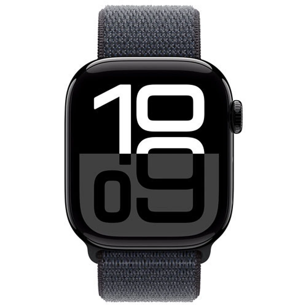 Apple Watch Series 10 (GPS + Cellulaire) avec boîtier de mm en aluminium noir de jais et bracelet sport encre par Virgin Plus