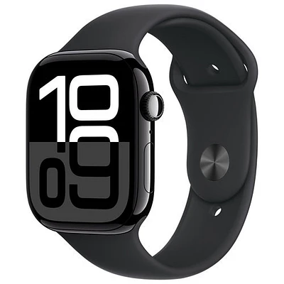 Apple Watch Series 10 (GPS + Cellulaire) avec boîtier de 46 mm en aluminium noir de jais et bracelet sport noir par Virgin Plus - Moyen/Grand - Financement mensuel