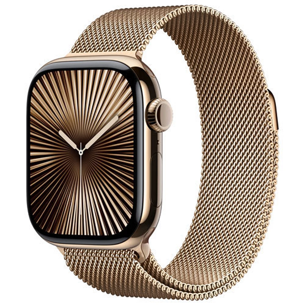 Apple Watch Series 10 (GPS + Cellulaire) avec boîtier de mm en titane doré et bracelet milanais doré par Freedom Mobile - Moyen/Grand