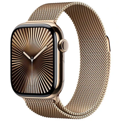 Apple Watch Series 10 (GPS + Cellulaire) avec boîtier de mm en titane doré et bracelet milanais doré par Freedom Mobile - Moyen/Grand